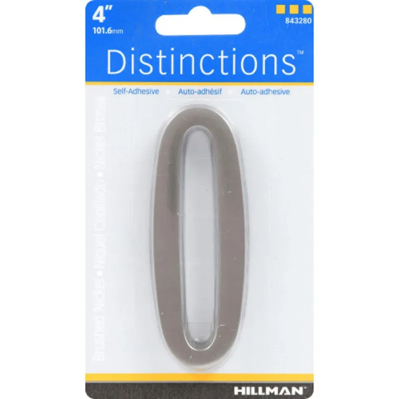 Distinctions Adhesive House Address Number 0, Nickel, 4-in.
