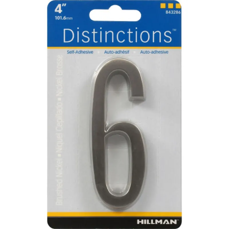 Distinctions Adhesive House Address Number 6, Nickel, 4-in.