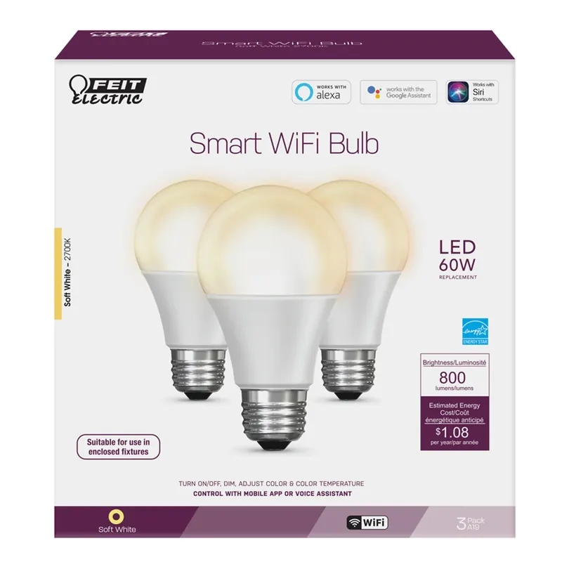 Smart Home A19 E26 (medium) Smart-enabled Led Bulb Soft White 60 Watt Equivalence 3 Pk
