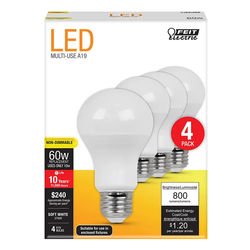 A19 E26 (medium) Led Bulb Soft White 60 Watt Equivalence 4 Pk