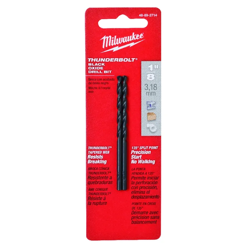 Thunderbolt 1/8 In. X 2-3/4 In. L Black Oxide Drill Bit Round Shank 2 Pk