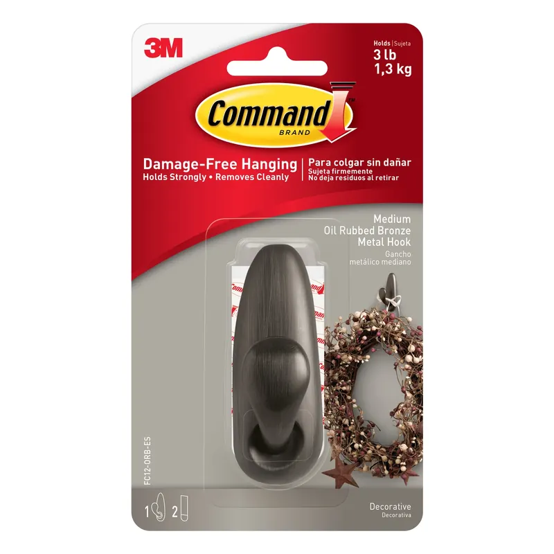 Command 3-1/4 In. L Oil Rubbed Bronze Metal Medium Forever Classic Coat/hat Hook 3 Lb. Cap. 1 Pk