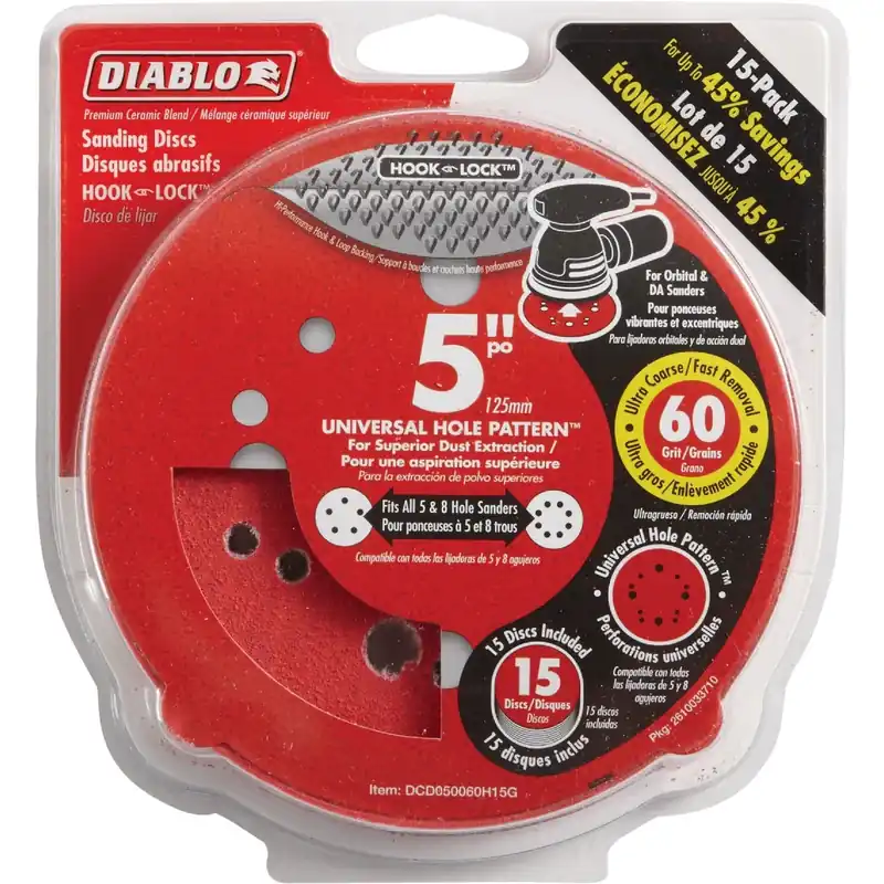 5 In. Ceramic Blend Hook And Lock Sanding Disc 60 Grit Coarse 15 Pk