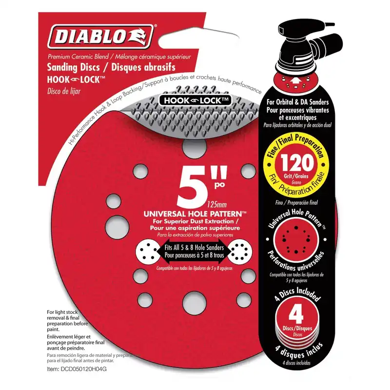 5 In. Ceramic Blend Hook And Lock Sanding Disc 120 Grit Medium 4 Pk