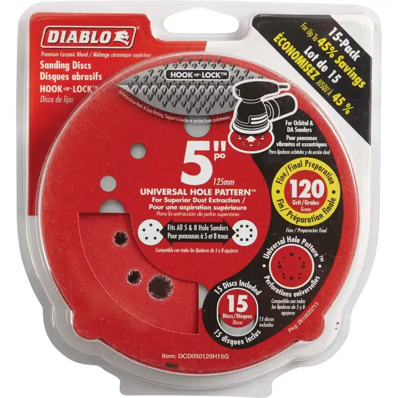 5 In. Ceramic Blend Hook And Lock Sanding Disc 120 Grit Medium 15 Pk