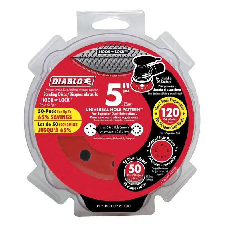 5 In. Ceramic Blend Hook And Lock Sanding Disc 120 Grit Medium 50 Pk