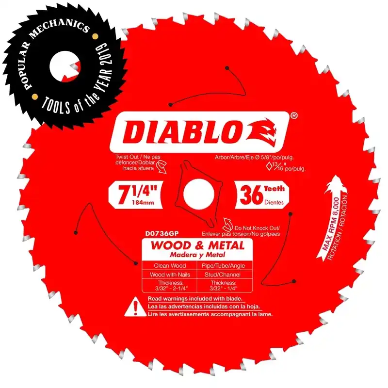 Wood & Metal 7-1/4 In. D X 5/8 In. Tico Hi-density Carbide Wood And Metal Saw Blade 36 Teeth