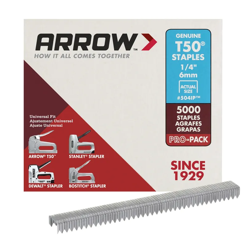 T50 3/8 In. W X 1/4 In. L 18 Ga. Flat Crown Heavy Duty Staples 5000 Pk