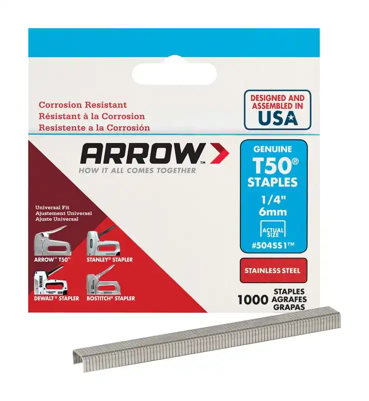 T50 3/8 In. W X 1/4 In. L 18 Ga. Flat Crown Heavy Duty Staples 1000 Pk