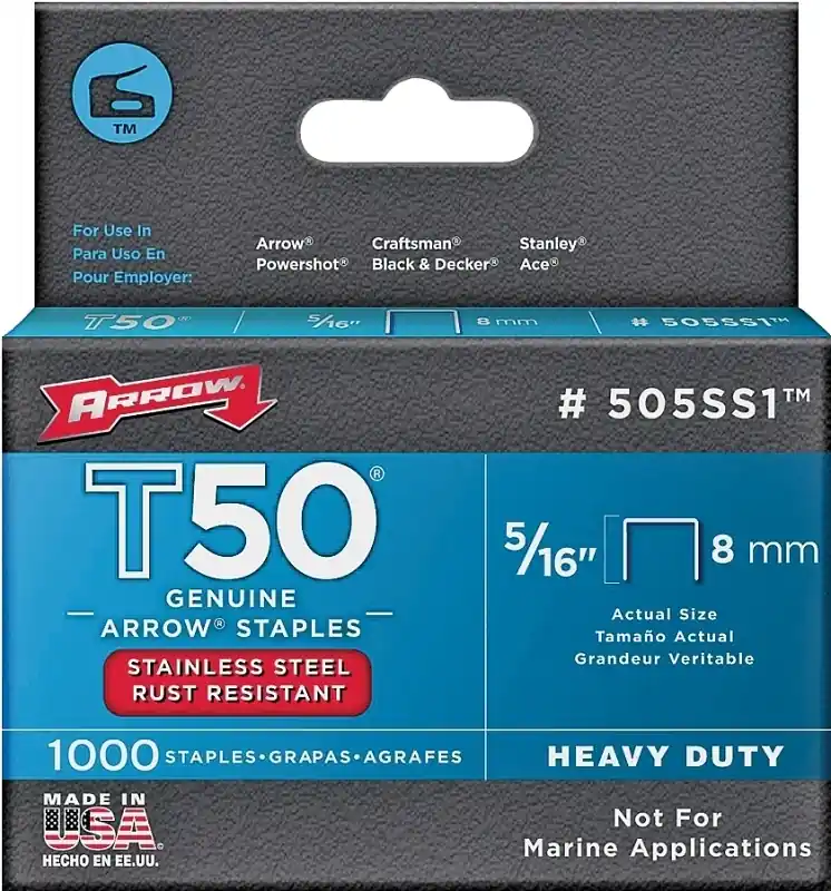 T50 3/8 In. W X 5/16 In. L 18 Ga. Flat Crown Heavy Duty Staples 1000 Pk