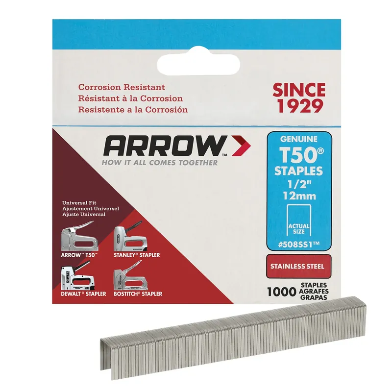 T50 3/8 In. W X 1/2 In. L 18 Ga. Flat Crown Heavy Duty Staples 1000 Pk