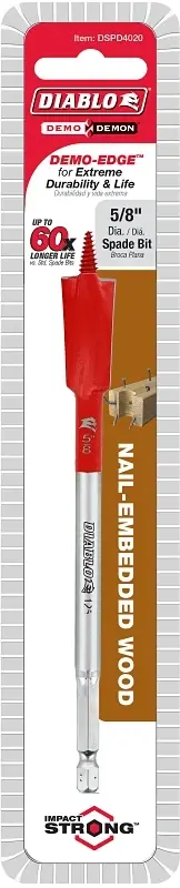 Demo Demon 5/8 In. X 6 In. L High Carbon Steel Nail-embedded Wood Spade Bit Hex Shank 1 Pk