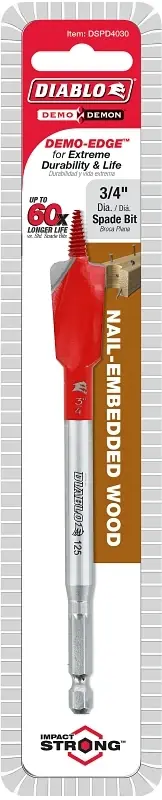 Demo Demon 3/4 In. X 6 In. L High Carbon Steel Nail-embedded Wood Spade Bit Hex Shank 1 Pk