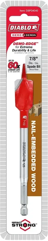 Demo Demon 7/8 In. X 6 In. L High Carbon Steel Nail-embedded Wood Spade Bit Hex Shank 1 Pk