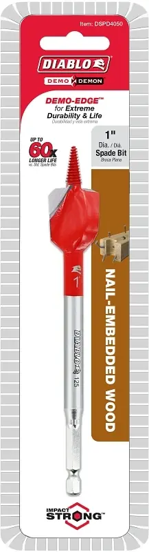 Demo Demon 1 In. X 6 In. L High Carbon Steel Nail-embedded Wood Spade Bit Hex Shank 1 Pk