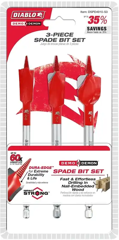 6 In. L High Carbon Steel Nail-embedded Wood Spade Bit Set Hex Shank 3 Pc
