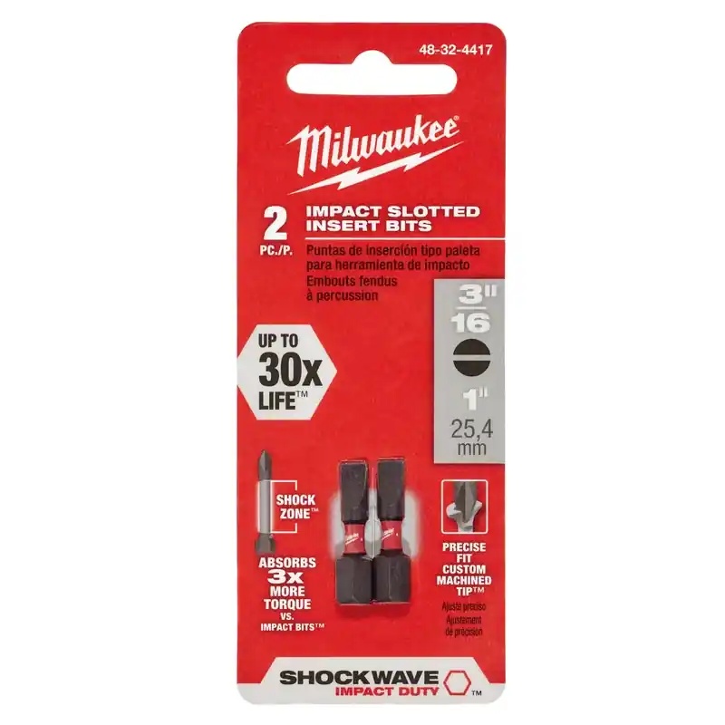 Shockwave Slotted 3/16 In. X 1 In. L Insert Bit Steel 2 Pc