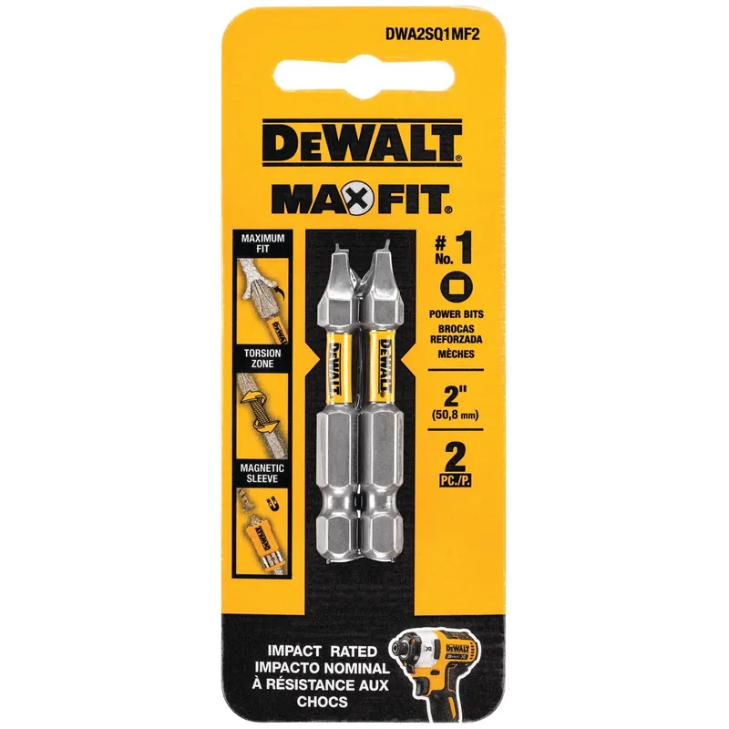 Max Fit Square 1 X 2 In. L Screwdriver Bit Steel 2 Pk