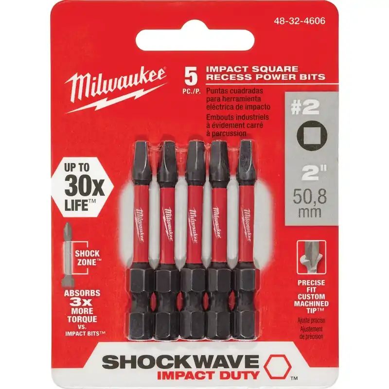 Shockwave Square 2 X 2 In. L Screwdriver Bit Steel 5 Pk