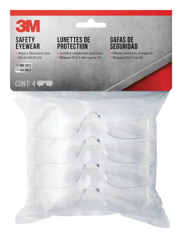 Impact-resistant Safety Glasses Clear Lens Clear Frame 4 Pk