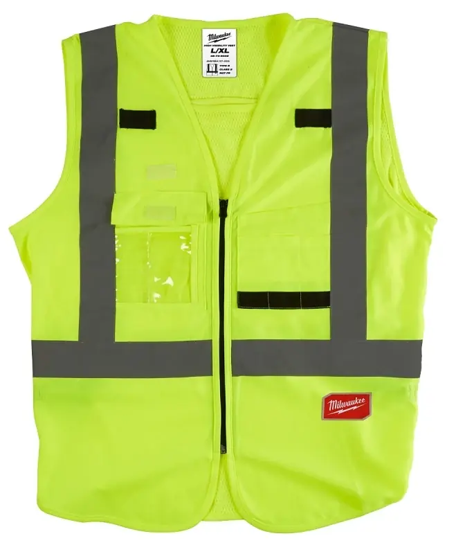 Ansi Class 2 Hi Vis Yellow Safety Vest, Large/x-large With 10 Pockets