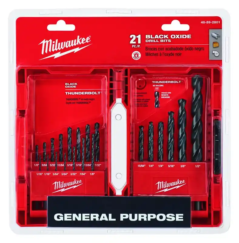 Thunderbolt Black Oxide Drill Bit Set 3-flat Shank 21 Pc