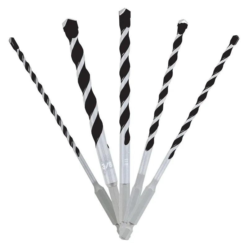 Multi-material Carbide Tipped Hammer Drill Bit Set Hex Shank 5 Pc
