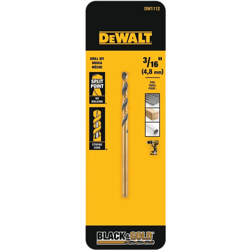 Black & Gold Split Point Drill Bit, 3/16 In.
