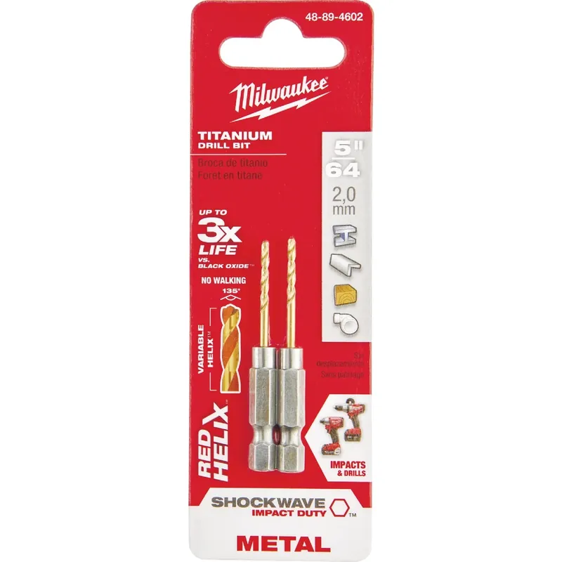 Shockwave 5/64 In. X 3.15 In. L Titanium Red Helix Drill Bit Hex Shank 2 Pc