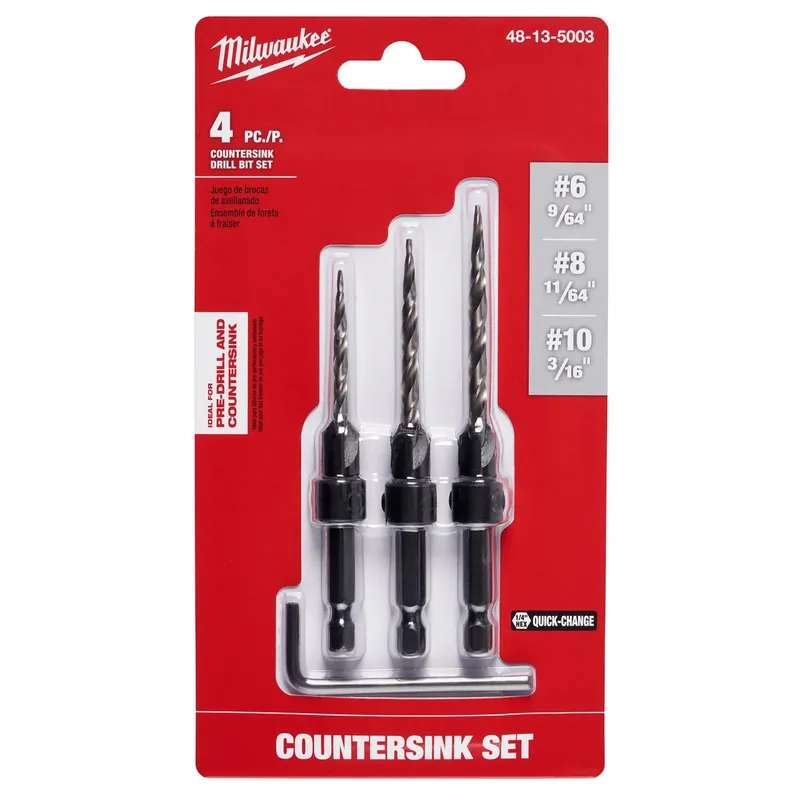 3-piece High Speed Steel Countersink Bit Set With Quick Change Hex Shank