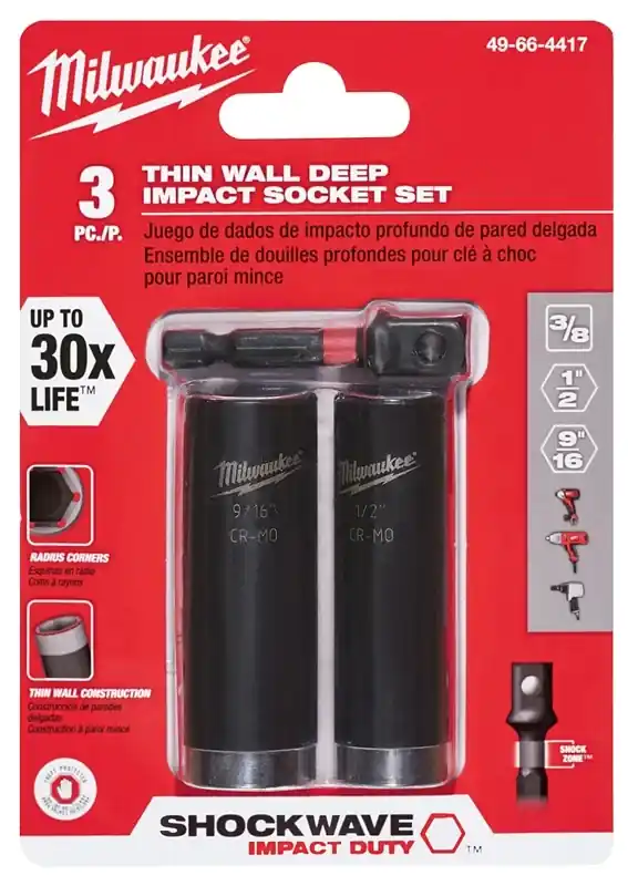 Shockwave 1/2 In. X 3/8 In. Drive Sae 6 Point Impact Rated Deep Socket Set 3 Pc