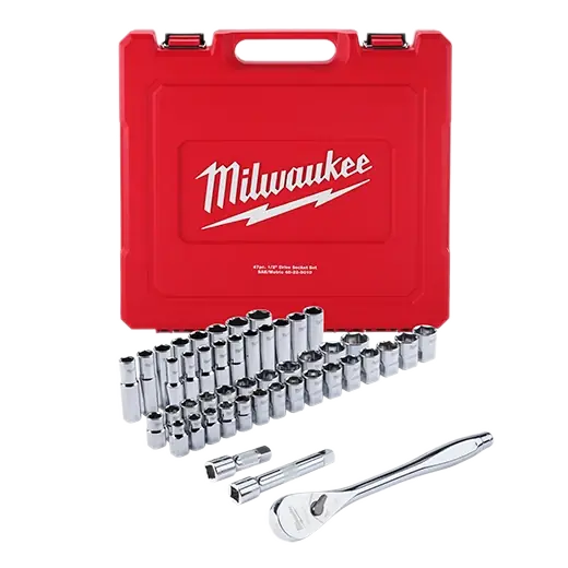 1/2 In. Drive Metric And Sae 47 Piece Mechanics Ratchet And Socket Set 90 Teeth