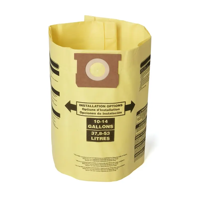 2 In. L X 9.5 In. W Wet/dry Vac Filter Bag 10-14 Gal 2 Pc