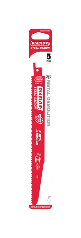 9 In. Bi-metal Thick Metal & Demolition Reciprocating Saw Blade 8/10 Tpi 5 Pk
