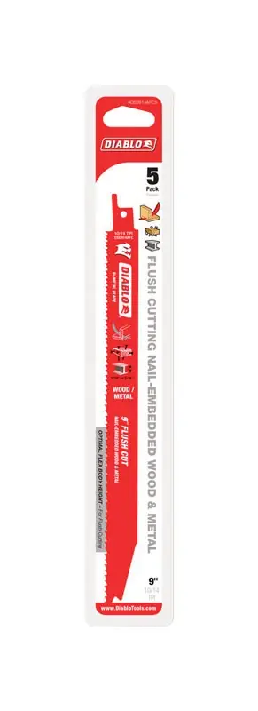 9 In. Bi-metal Flush Cut Reciprocating Saw Blade 10/14 Tpi 5 Pk