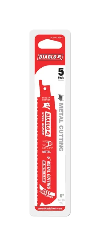 6 In. Bi-metal Medium Metal Reciprocating Saw Blade 14/18 Tpi 5 Pk
