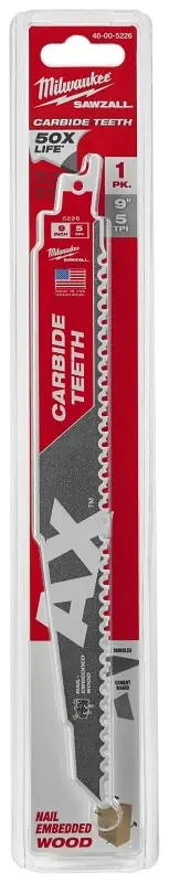 Ax 9 In. Carbide Demolition Reciprocating Saw Blade 5 Tpi 1 Pk