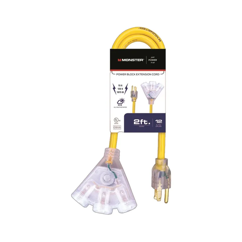 Just Power It Up Outdoor 2 Ft. L Yellow Extension Cord 12/3 Sjtw