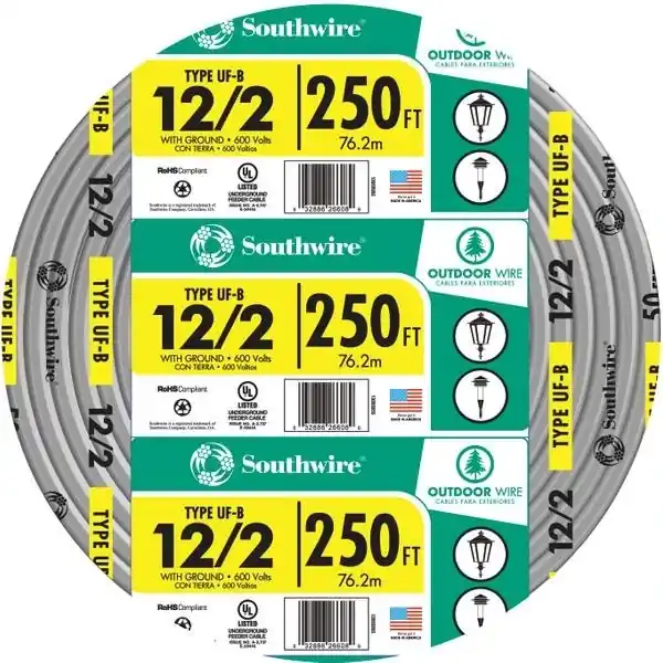 Southwire Uf-b 12/2 Outdoor Electrical Wire With Ground 250 Feet