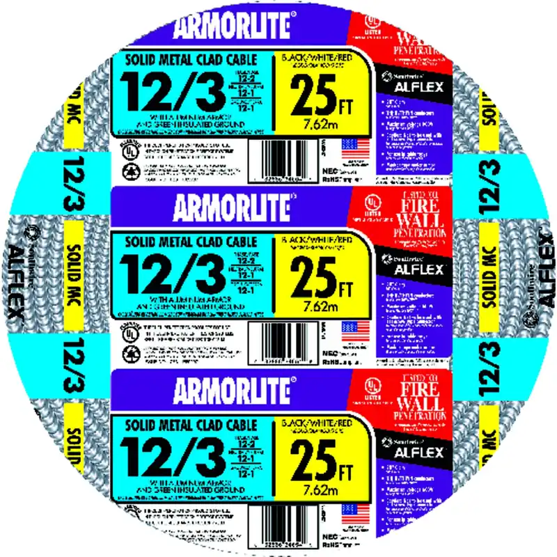 Flexible Conduit, Aluminum Metal Clad With Ground, 12/3, 25 Ft.