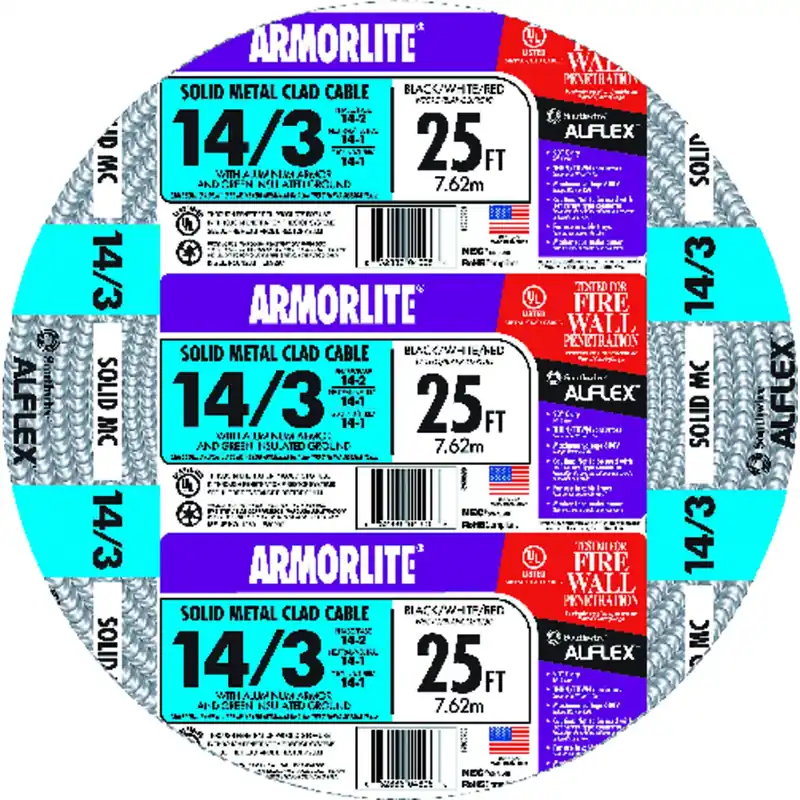 Flexible Conduit, 14 Gauge, 3 Conductor, 25 Ft.