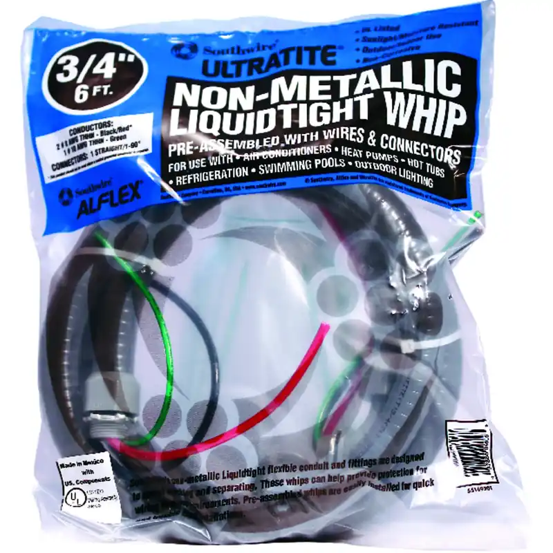6 Ft. X 3/4 In. Flexible Non-metallic Pre-wired Whip With Connectors