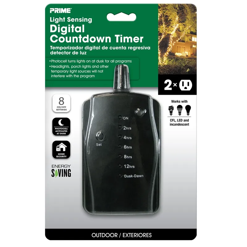 15a 125v 1875w Black Led Outdoor Countdown Timer With 2 Outlets