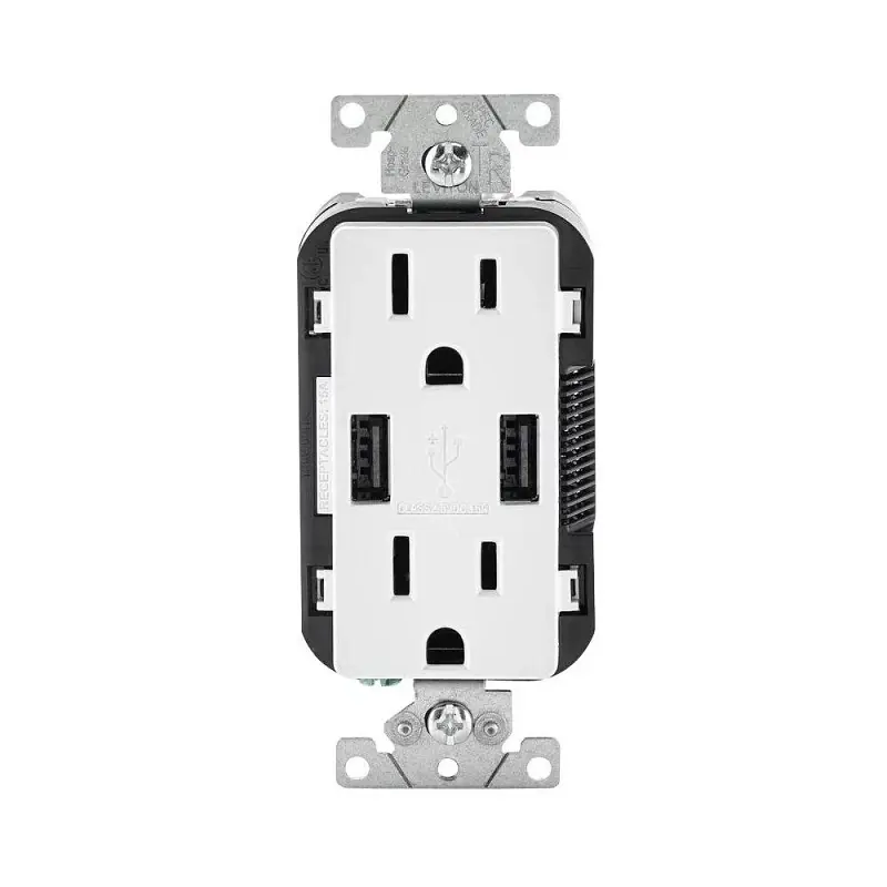 Decora 15 Amps 125 V Duplex White Outlet And Usb Charger 5-15r 1 Pk