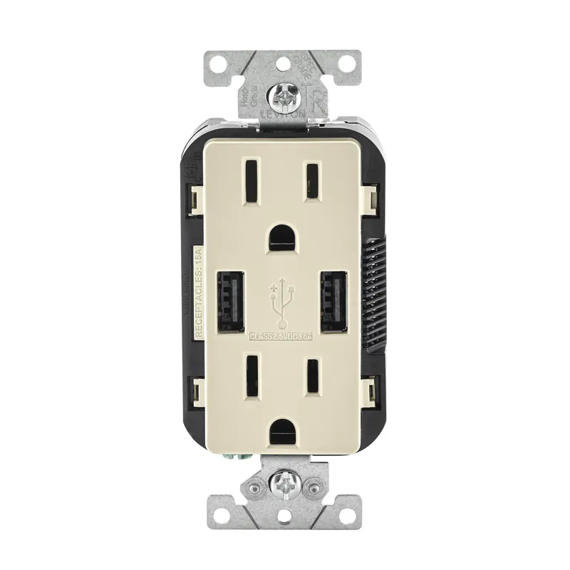 Decora 15 Amps 125 V Duplex Light Almond Outlet And Usb Charger 5-15r 1 Pk