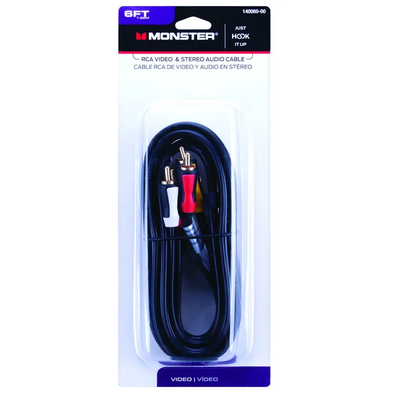 Just Hook It Up 6 Ft. Rca Video & Stereo Audio Cable With Gold Connectors