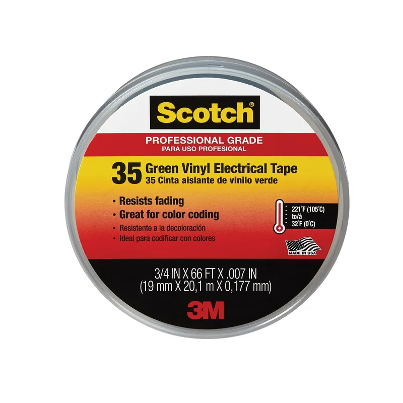 Electrical Tape, Green Vinyl, Professional Grade, 3/4 In. X 66 Ft.