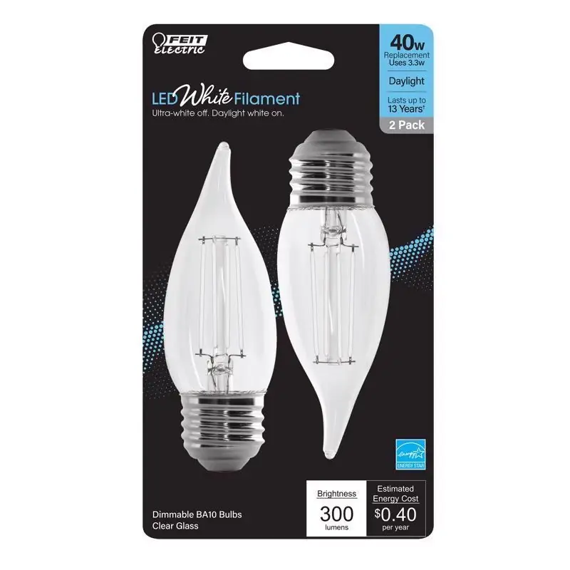 White Ba10 E26 (medium) Filament Led Bulb Daylight 40 Watt Equivalence 2 Pk