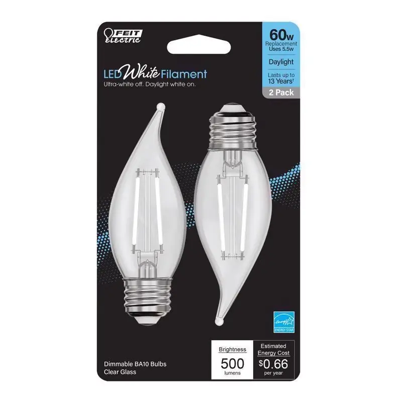 White Ba10 E26 (medium) Filament Led Bulb Daylight 60 Watt Equivalence 2 Pk