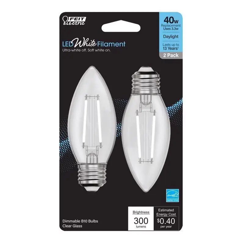 White B10 E26 (medium) Filament Led Bulb Daylight 40 Watt Equivalence 2 Pk